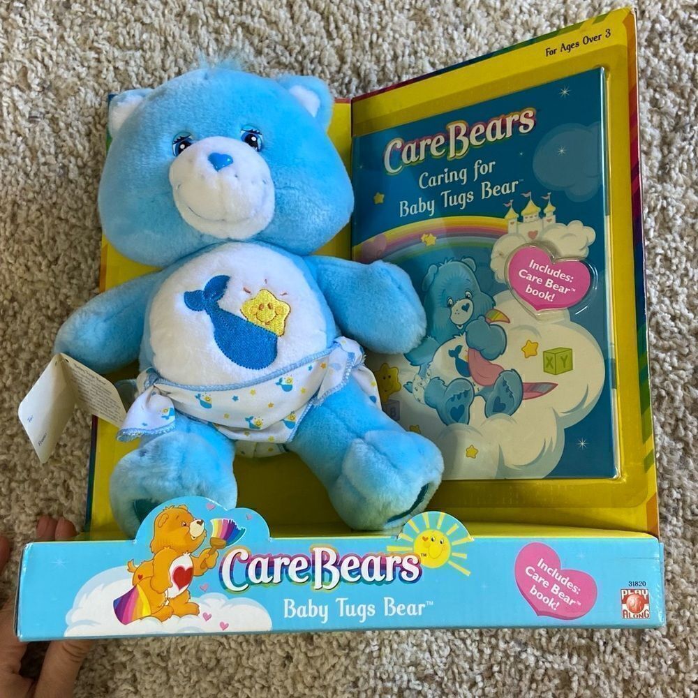 NWT Vtg 2003 Care Bears 10” Plush Baby Tugs Bear +Book Stuffed Animal